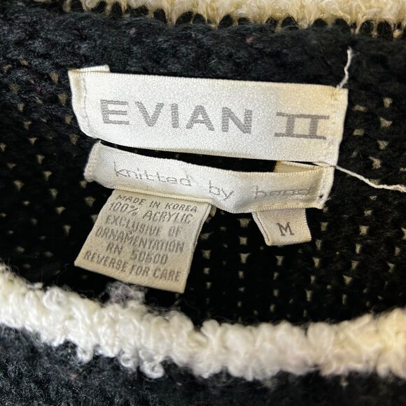 Vintage 90s Evian II Black Crewneck Sweater with Brown Fuzzy Teddy Bear Size M - Picture 5 of 11